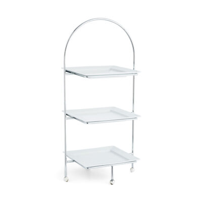 Cake Stand - Square Three Tiered Chrome Stand