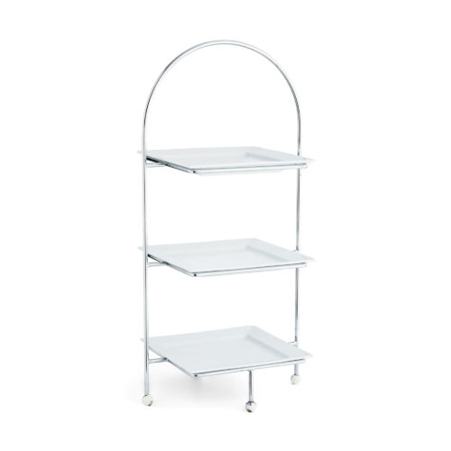 Cake Stand - Square Three Tiered Chrome Stand