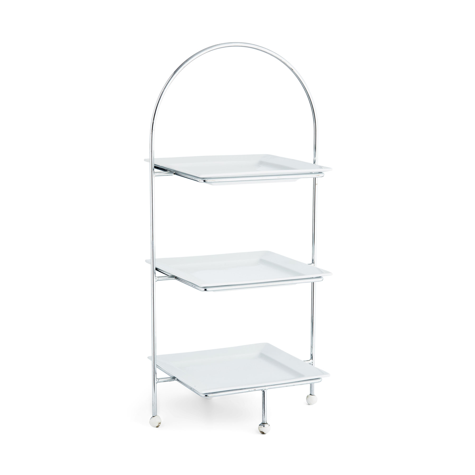 Cake Stand - Square Three Tiered Chrome Stand for Hire ...