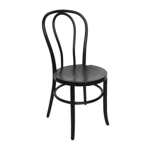 Black bentwood chair. Back support is comprised of two arched pieces. Round seat.