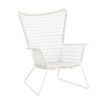 White plastic rattan outdoor armchair
