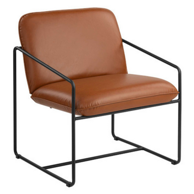 Brown faux leather armchair with black framing