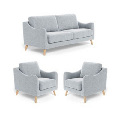 Soft grey two seater couch with two matching armchairs